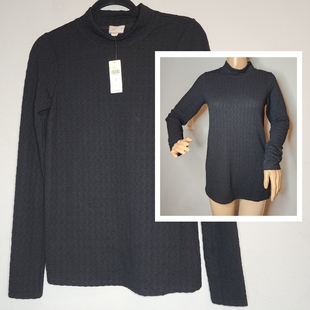 NWT Anthropologie Postmark Black‎ Mockneck Stretch Knit Long Sleeve Top Small